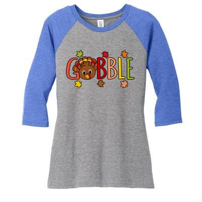 Gobble Funny Turkey Thanksgiving Family Graphic Meaningful Gift Women's Tri-Blend 3/4-Sleeve Raglan Shirt