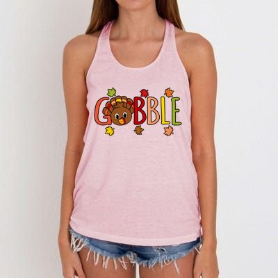 Gobble Funny Turkey Thanksgiving Family Graphic Meaningful Gift Women's Knotted Racerback Tank