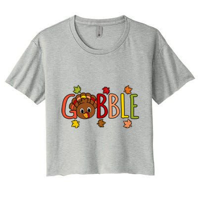 Gobble Funny Turkey Thanksgiving Family Graphic Meaningful Gift Women's Crop Top Tee