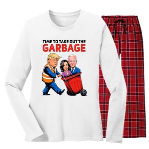 Garbage For Trump 2024 Time To Take Out The Garbage Women's Long Sleeve Flannel Pajama Set 