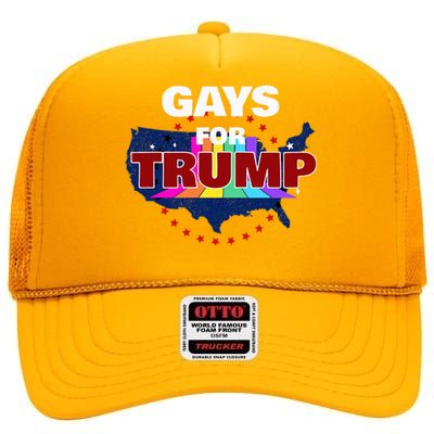 Gays For Trump 2024 Pro Reelect Donald Trump High Crown Mesh Back Trucker Hat