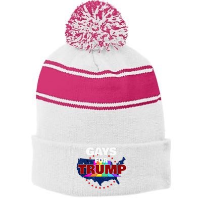 Gays For Trump 2024 Pro Reelect Donald Trump Stripe Pom Pom Beanie