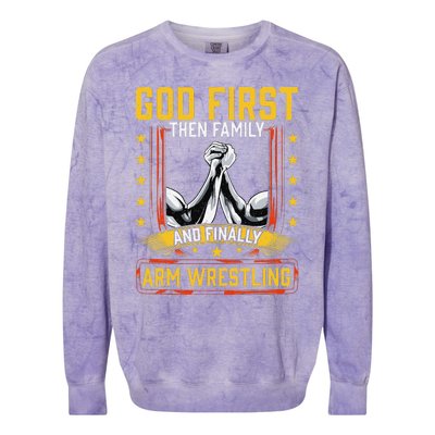 God First Then Family And Finally Arm Wrestling  Arm Muscle  Colorblast Crewneck Sweatshirt