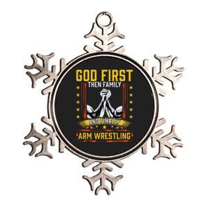 God First Then Family And Finally Arm Wrestling  Arm Muscle  Metallic Star Ornament