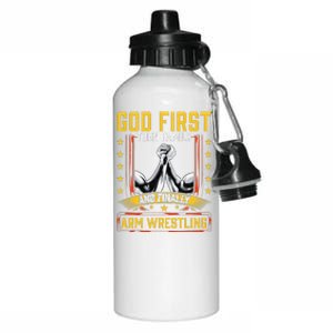 God First Then Family And Finally Arm Wrestling  Arm Muscle  Aluminum Water Bottle 