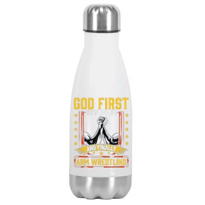 God First Then Family And Finally Arm Wrestling  Arm Muscle  Stainless Steel Insulated Water Bottle