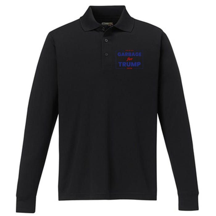 Garbage For Trump 2024 Funny Trump Supporter Gift Performance Long Sleeve Polo