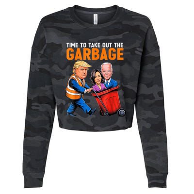 Garbage For Trump 2024 Funny Time To Take Out Garbage Biden Cropped Pullover Crew