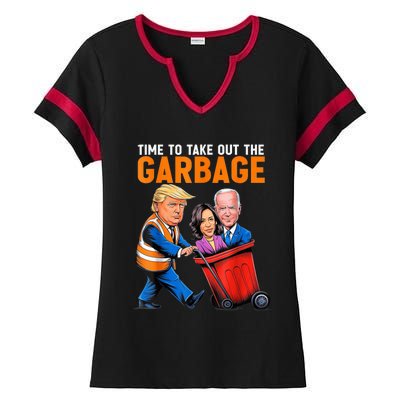 Garbage For Trump 2024 Funny Time To Take Out Garbage Biden Ladies Halftime Notch Neck Tee