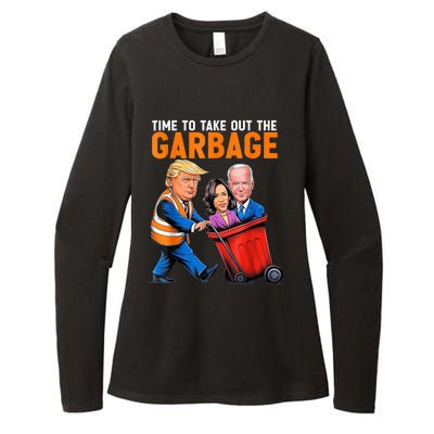 Garbage For Trump 2024 Funny Time To Take Out Garbage Biden Womens CVC Long Sleeve Shirt