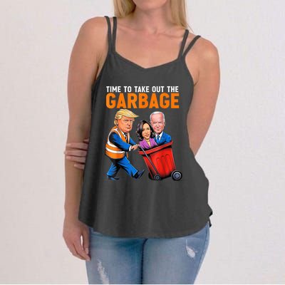 Garbage For Trump 2024 Funny Time To Take Out Garbage Biden Women's Strappy Tank