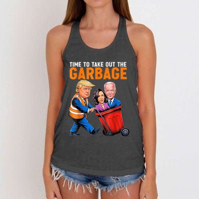 Garbage For Trump 2024 Funny Time To Take Out Garbage Biden Women's Knotted Racerback Tank