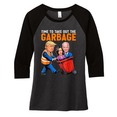 Garbage For Trump 2024 Funny Time To Take Out Garbage Biden Women's Tri-Blend 3/4-Sleeve Raglan Shirt