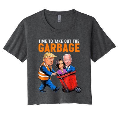 Garbage For Trump 2024 Funny Time To Take Out Garbage Biden Women's Crop Top Tee