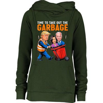 Garbage For Trump 2024 Funny Time To Take Out Garbage Biden Womens Funnel Neck Pullover Hood