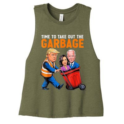 Garbage For Trump 2024 Funny Time To Take Out Garbage Biden Women's Racerback Cropped Tank