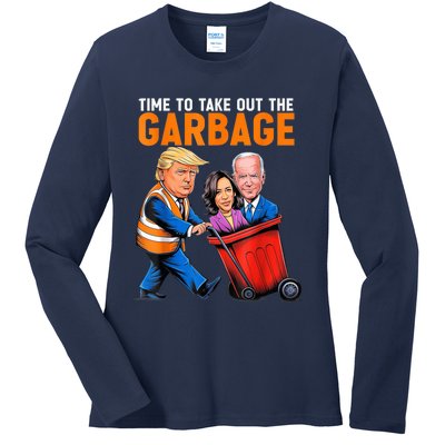 Garbage For Trump 2024 Funny Time To Take Out Garbage Biden Ladies Long Sleeve Shirt