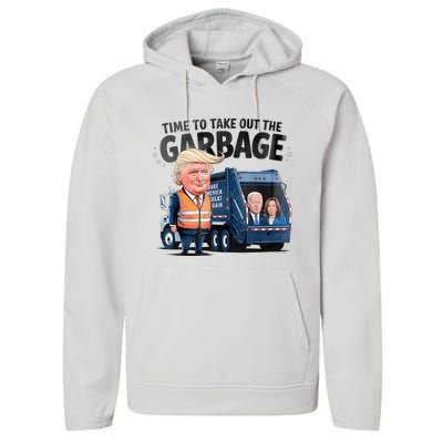 Garbage For Trump 2024 Funny Time To Take Out Garbage Biden Performance Fleece Hoodie