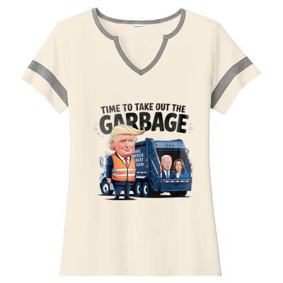 Garbage For Trump 2024 Funny Time To Take Out Garbage Biden Ladies Halftime Notch Neck Tee