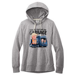 Garbage For Trump 2024 Funny Time To Take Out Garbage Biden Women's Fleece Hoodie