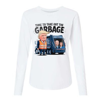 Garbage For Trump 2024 Funny Time To Take Out Garbage Biden Womens Cotton Relaxed Long Sleeve T-Shirt