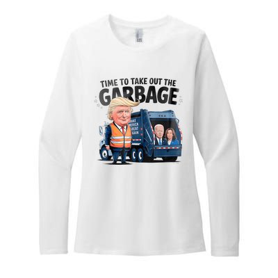 Garbage For Trump 2024 Funny Time To Take Out Garbage Biden Womens CVC Long Sleeve Shirt