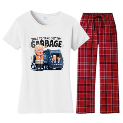 Garbage For Trump 2024 Funny Time To Take Out Garbage Biden Women's Flannel Pajama Set