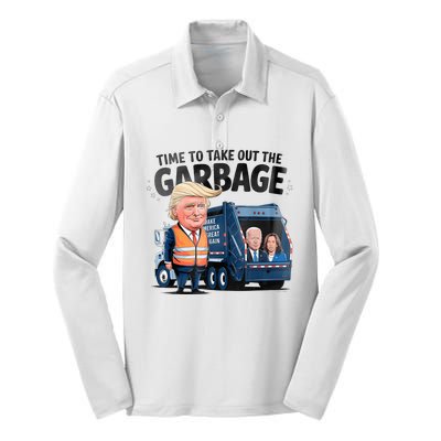 Garbage For Trump 2024 Funny Time To Take Out Garbage Biden Silk Touch Performance Long Sleeve Polo