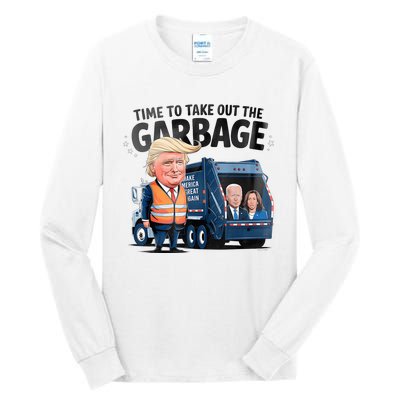 Garbage For Trump 2024 Funny Time To Take Out Garbage Biden Tall Long Sleeve T-Shirt