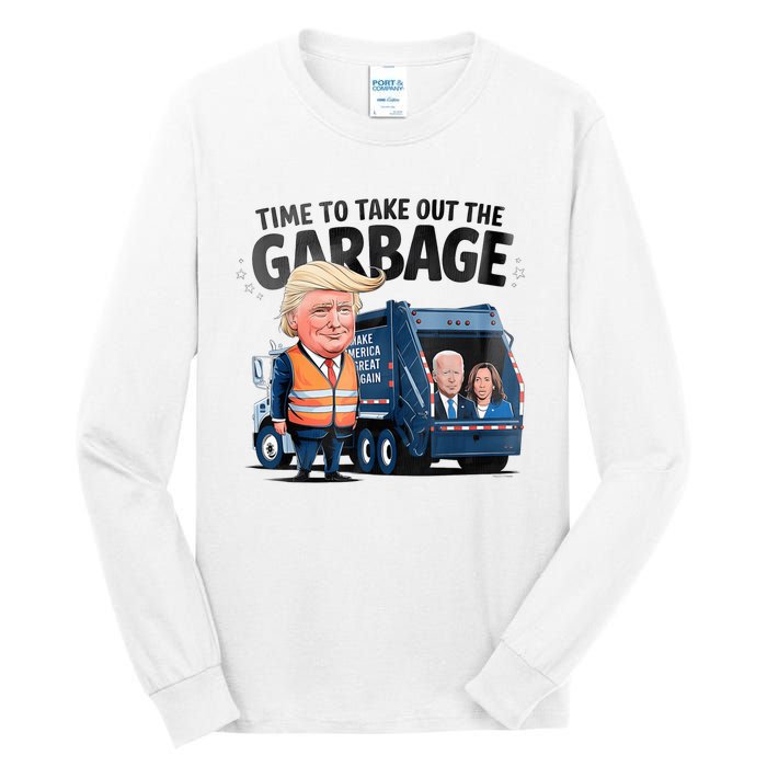 Garbage For Trump 2024 Funny Time To Take Out Garbage Biden Tall Long Sleeve T-Shirt