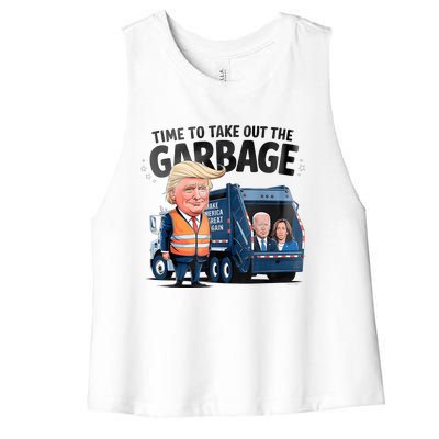 Garbage For Trump 2024 Funny Time To Take Out Garbage Biden Women's Racerback Cropped Tank