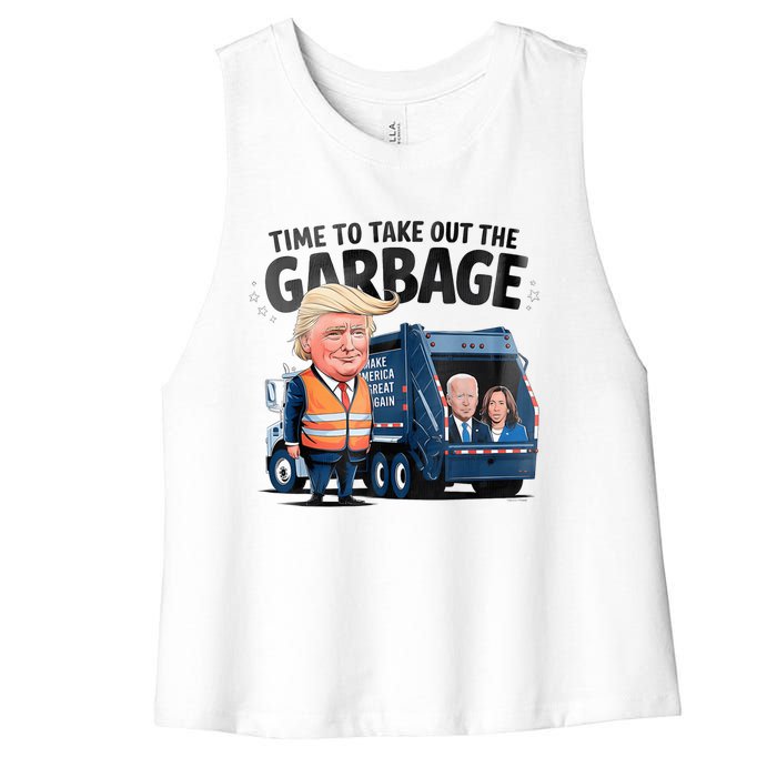 Garbage For Trump 2024 Funny Time To Take Out Garbage Biden Women's Racerback Cropped Tank