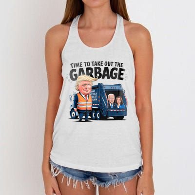 Garbage For Trump 2024 Funny Time To Take Out Garbage Biden Women's Knotted Racerback Tank