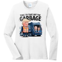 Garbage For Trump 2024 Funny Time To Take Out Garbage Biden Ladies Long Sleeve Shirt