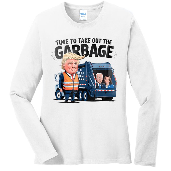 Garbage For Trump 2024 Funny Time To Take Out Garbage Biden Ladies Long Sleeve Shirt