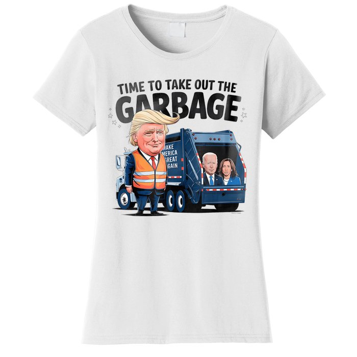 Garbage For Trump 2024 Funny Time To Take Out Garbage Biden Women's T-Shirt