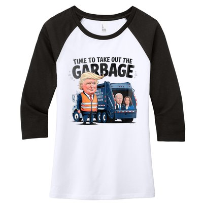 Garbage For Trump 2024 Funny Time To Take Out Garbage Biden Women's Tri-Blend 3/4-Sleeve Raglan Shirt