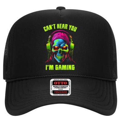 Gamer For Teens Video Gaming Funny Skull High Crown Mesh Back Trucker Hat