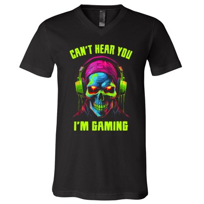 Gamer For Teens Video Gaming Funny Skull V-Neck T-Shirt