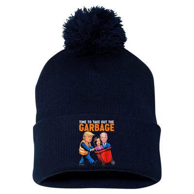 Garbage For Trump 2024 Funny Time To Take Out Garbage Biden Pom Pom 12in Knit Beanie