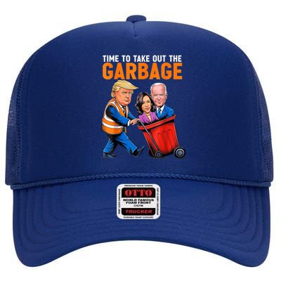 Garbage For Trump 2024 Funny Time To Take Out Garbage Biden High Crown Mesh Back Trucker Hat