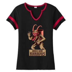 Greetings From The Krampus Evil Frohe Krampus Christmas Demon Ladies Halftime Notch Neck Tee