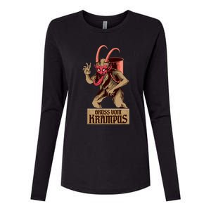 Greetings From The Krampus Evil Frohe Krampus Christmas Demon Womens Cotton Relaxed Long Sleeve T-Shirt