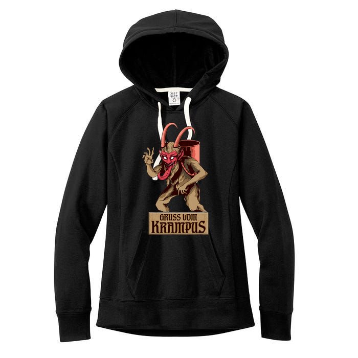 Greetings From The Krampus Evil Frohe Krampus Christmas Demon Women's Fleece Hoodie