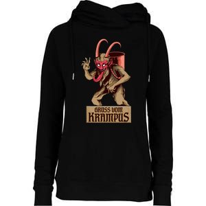 Greetings From The Krampus Evil Frohe Krampus Christmas Demon Womens Funnel Neck Pullover Hood