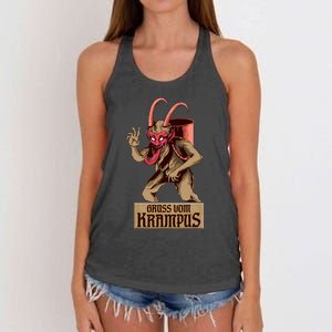 Greetings From The Krampus Evil Frohe Krampus Christmas Demon Women's Knotted Racerback Tank