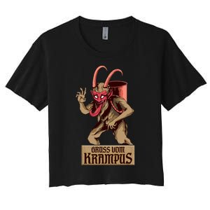 Greetings From The Krampus Evil Frohe Krampus Christmas Demon Women's Crop Top Tee