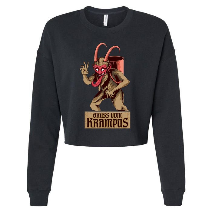 Greetings From The Krampus Evil Frohe Krampus Christmas Demon Cropped Pullover Crew