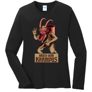 Greetings From The Krampus Evil Frohe Krampus Christmas Demon Ladies Long Sleeve Shirt