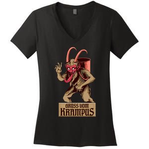 Greetings From The Krampus Evil Frohe Krampus Christmas Demon Women's V-Neck T-Shirt